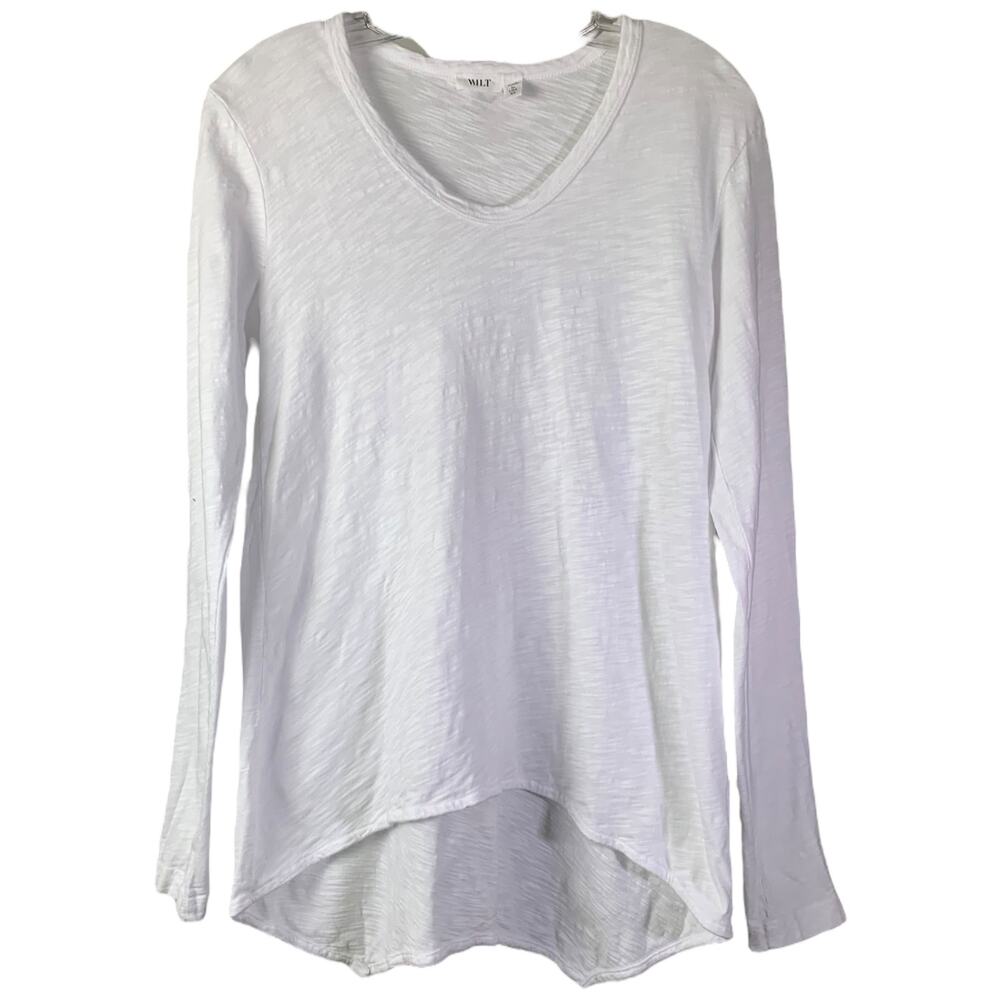 Wilt Long Sleeve TShirt Women XS Anthro White Cotton Lagenlook‎ Boho Back V-Neck